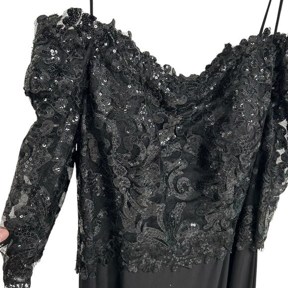 Jade by Jasmine Black Sequin Embellished Mesh Elbow Sleeve Dress Womens 14 - Picture 3 of 8